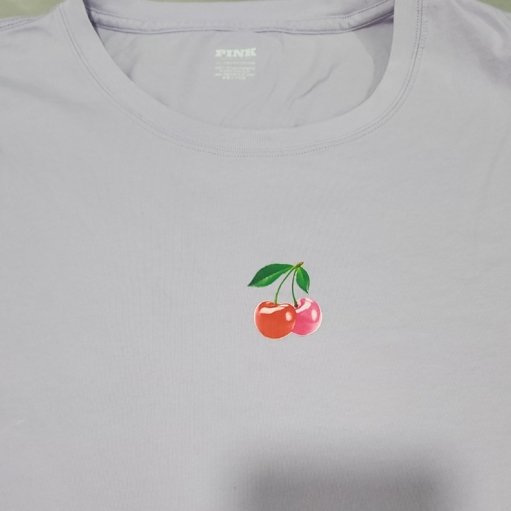 PINK Victoria's Secret Lavender Tee with Cherry Logo - Picture 2 of 3